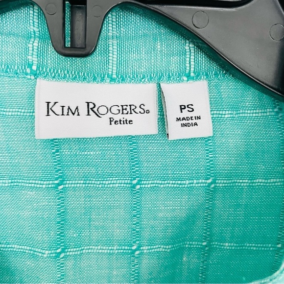 Kim Rogers Linen/Cotton 3/4 Sleeve Button Down Shirt Turquoise - Picture 8 of 14